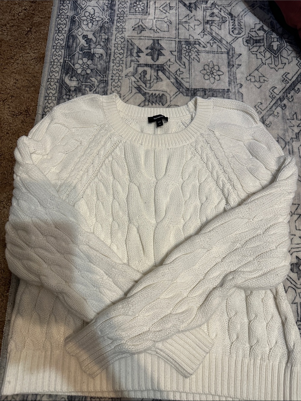 Express Cable-Knit Crewneck Sweater - White